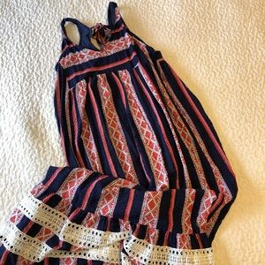 Red and navy maxi dress